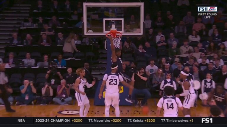 Abou Ousmane rises for the STRONG two-handed alley-oop to extend Xavier