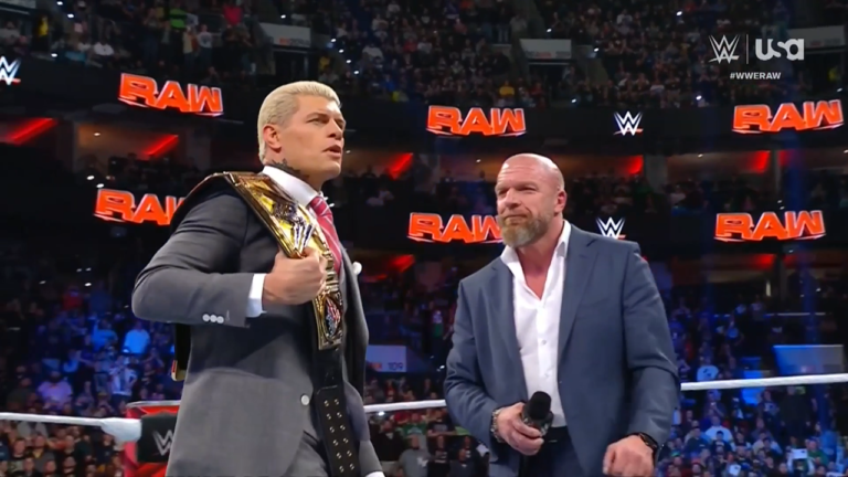 Cody Rhodes’ first entrance as Universal Champion, Triple H declares “Best WrestleMania EVER!”