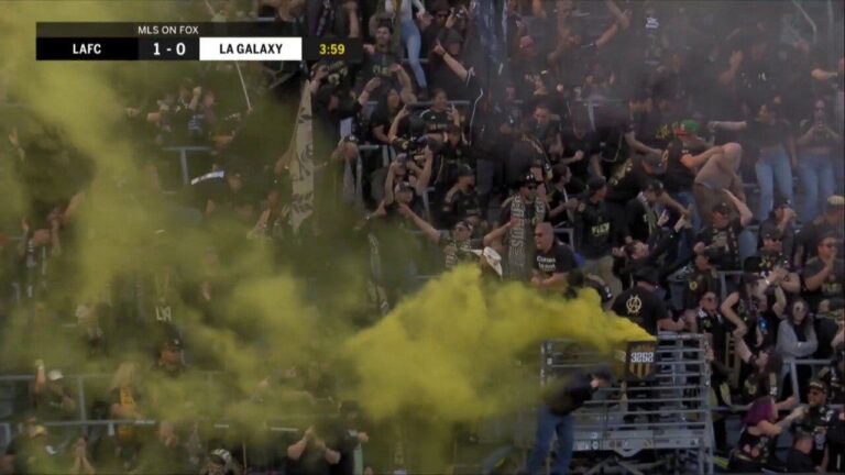 Timothy Tillmann scores a goal in the fourth minute to give LAFC a 1-0 lead over LA Galaxy