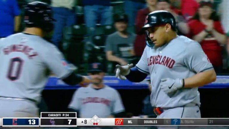 Josh Naylor crushes his second home run of the night, extending the Guardians