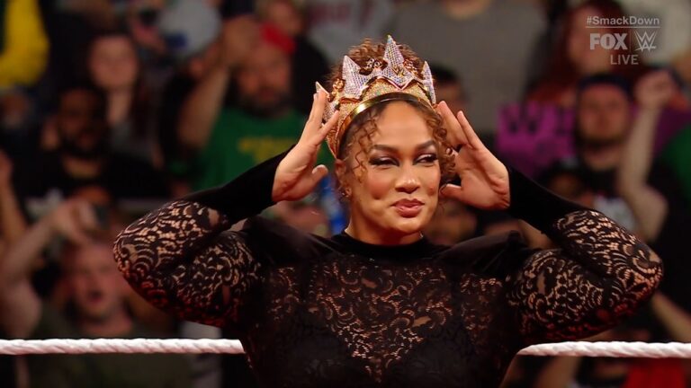 Nia Jax summons Bayley to the ring at Queen of the Ring coronation