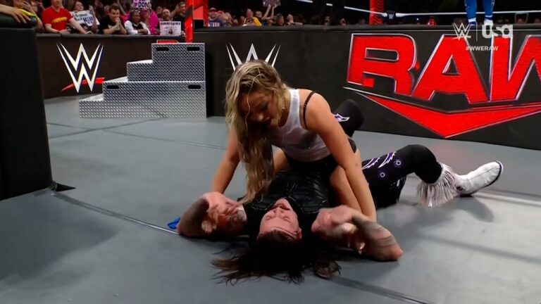 Rhea Ripley catches Dirty Dom with Liv Morgan in match vs. Jey Uso