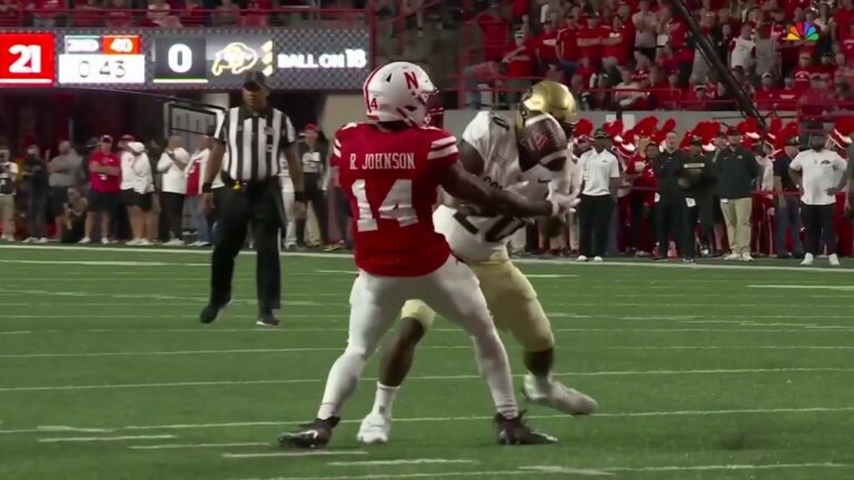 Dylan Raiola finds Rahmir Johnson for an 18-yard TD, extending Nebraska