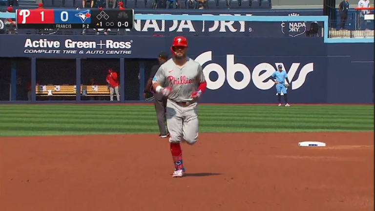 Kyle Schwarber hits his 13th leadoff home run to give the Phillies an early lead over the Blue Jays