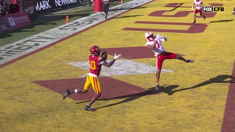 Jayden Maiava finds Kyron Hudson for a 12-yard TD, giving USC the lead over Nebraska