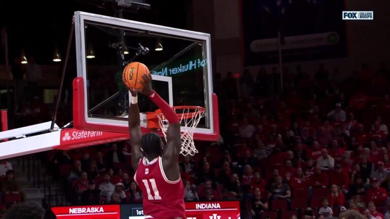 Oumar Ballo throws down the alley-oop jam, extending Indiana